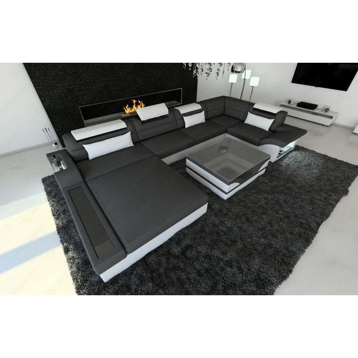Wohnlandschaft Mezzo Materialmix mit LED - Mikrofaserstoff - Dunkelgrau-Weiß - Links – Bild 6