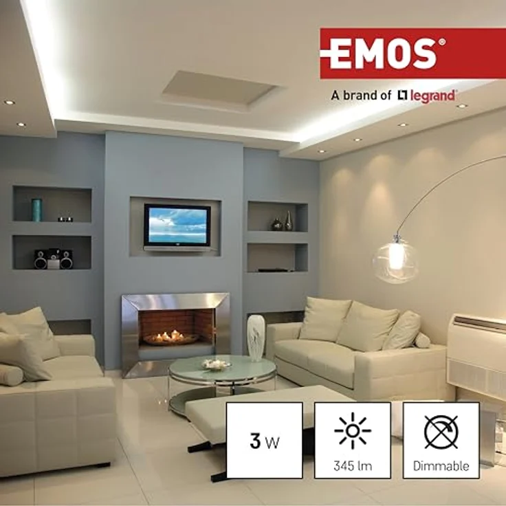 EMOS LED Lampe Spot MR16, GU10 Sockel, 3W (Ersatz für 32W Halogen) mit 345 lm, Warmweiß 3000 K, 100° Abstrahlwinkel, 30000 h Lebensdauer, CRI min. 80, weiße Farbe – Bild 4