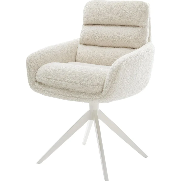 Drehstuhl Abelia-Flex mit Armlehnen Teddystoff Beige Kreuzgestell breit Weiß 360° drehbar Wippfunktion – Bild 1