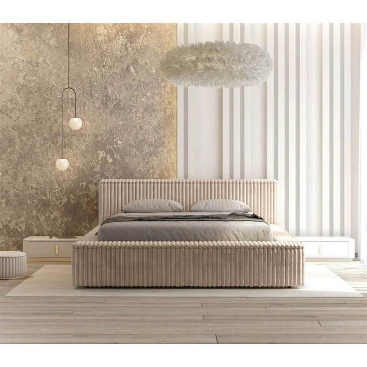 Polsterbett Doppelbett TULSA 180x200cm in Stoff Vito Beige – Bild 2