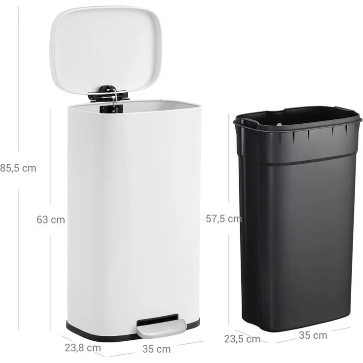 Songmics Mülleimer, geruchsdicht, Edelstahl, 30 Liter, Weiß – Bild 9