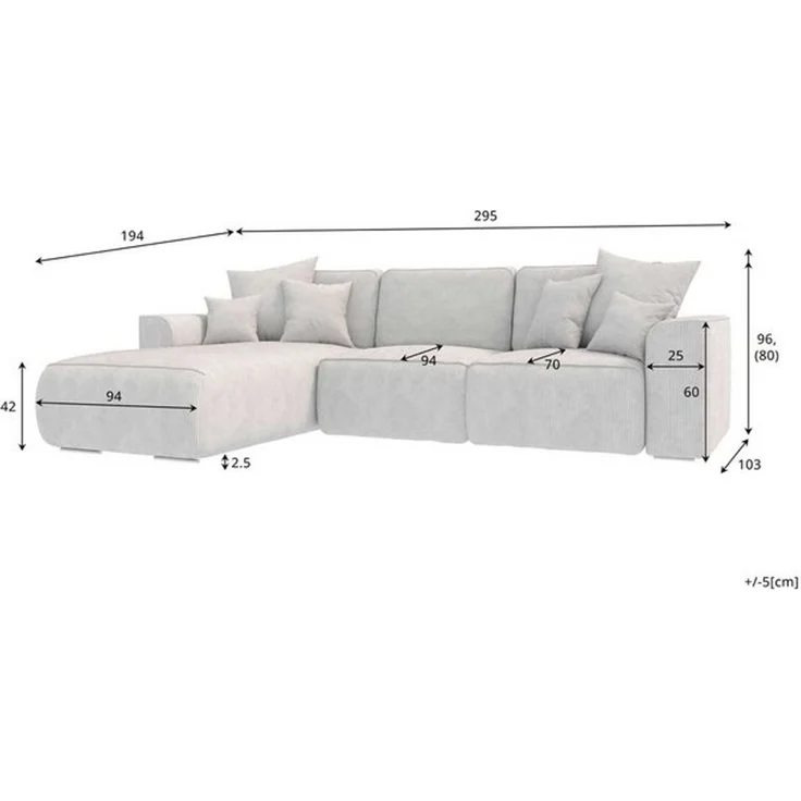 99rooms Gusto Ecksofa Cordstoff POSO Creme Links mit Schlaffunktion – Bild 4