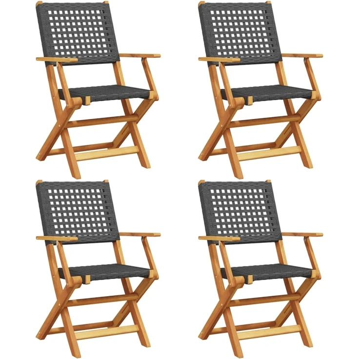 vidaXL Gartenstühle 4 Stk. Klappbar Schwarz Poly Rattan & Massivholz 3214556 – Bild 1