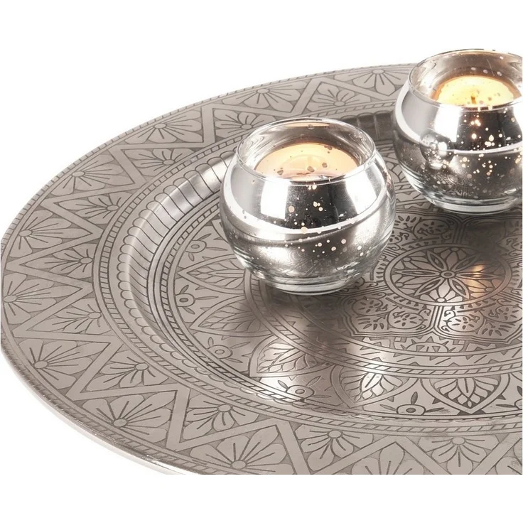 Marrakesch Orient & Mediterran Interior Tablett Orientalisches rundes Tablett aus Metall Manar 35cm, Handarbeit – Bild 3