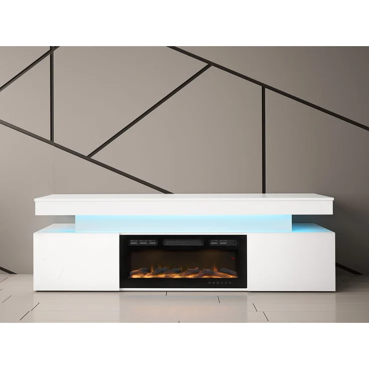 Mirjan24 'EF 2D Serkuzo' TV-Lowboard mit Kamin, MDF weiß (hochglanz/matt), 59 x 41 x 190 cm – Bild 3
