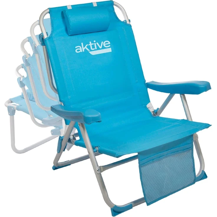 AKTIVE 2er-Pack Multipositions-Klappstühle für Strand, Garten, Terrasse oder Camping, 5 Positionen, 49 x 58 x 80 cm, Sitzhöhe 27 cm, Kippschutz, Tragkraft 100 kg, Mit Tragegriffen (85469) – Bild 4