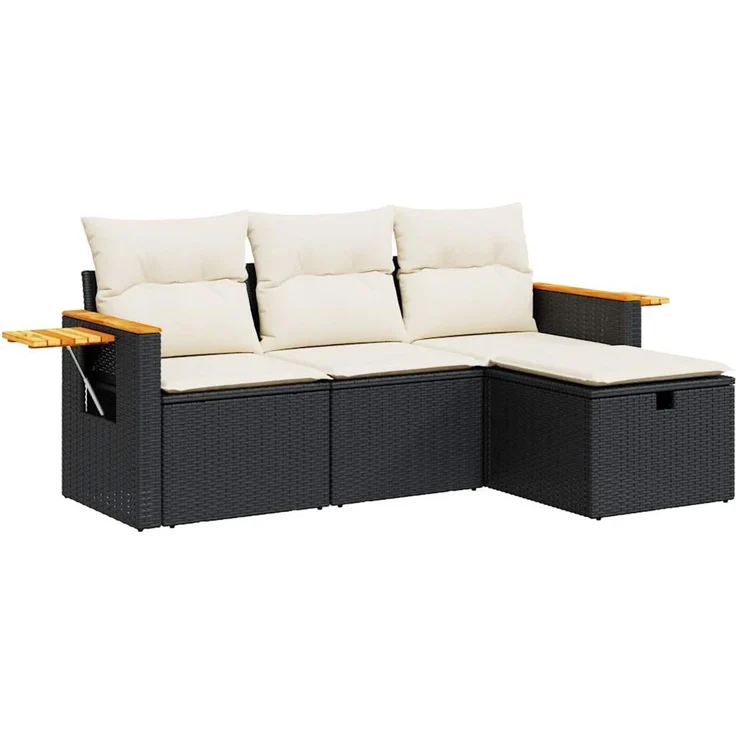 vidaXL 4-tlg. Garten-Sofagarnitur mit Kissen Schwarz Poly Rattan 3325948 – Bild 1