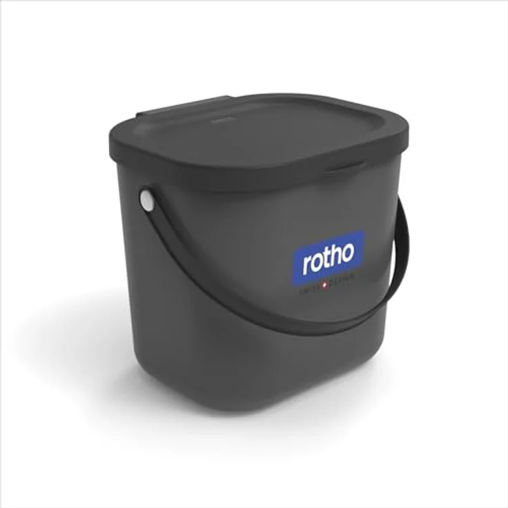 ROTHO Biomülleimer Albula 2er-Set Komposteimer 6l – kompakte Müllbehälter ideal für Küche, Stapelbar, mit Griff & Deckel – 6 l Recycling-Set für jeden Raum – Bild 3