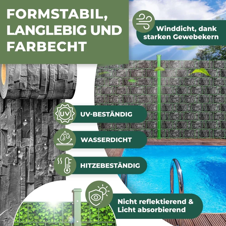 KESSER® PVC Sichtschutzstreifen Sichtschutz Rolle Doppelstabmatten Zaun Blickdicht | Wetterfest und Windschutz | Zaunfolie Sichtschutz Garten Gartenzaun 35 m, Schiefer - Anthrazit – Bild 5