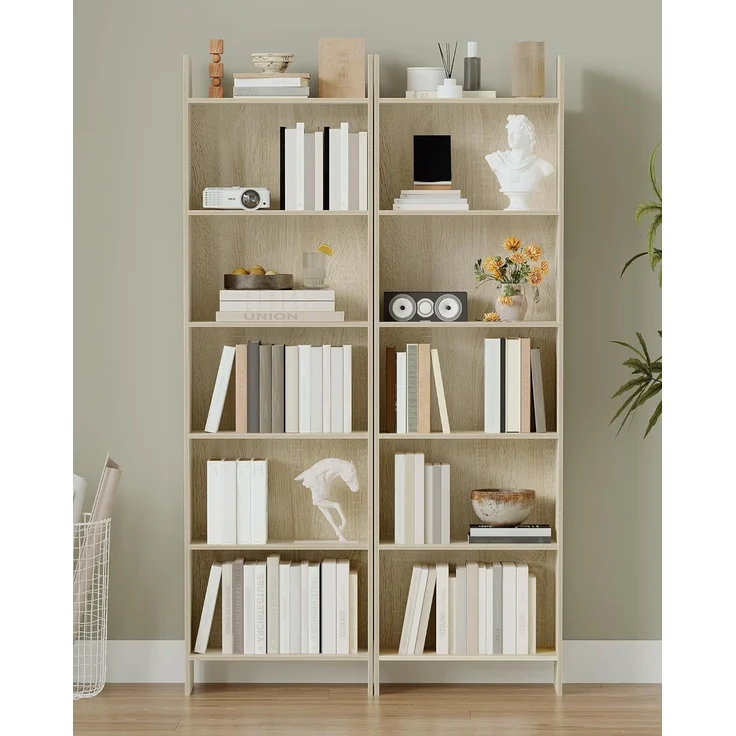 Bücherregal, Regal, Standregal, Büroregal, mit 6 Fächern, offen, für Wohnzimmer, Arbeitszimmer, Büro, als Raumteiler, 24 x 48 x 170 cm, Eichenbeige – Bild 3