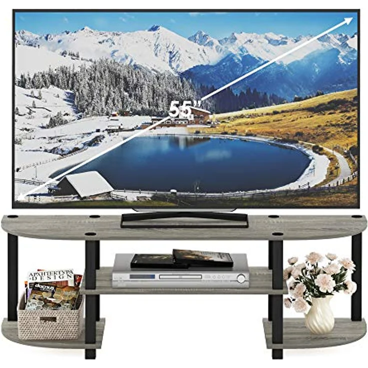 Furinno TV-Regal mit 4 Ablageflächen, holz, French Oak Grey, 34. 04x120. 02x40. 39 cm – Bild 5