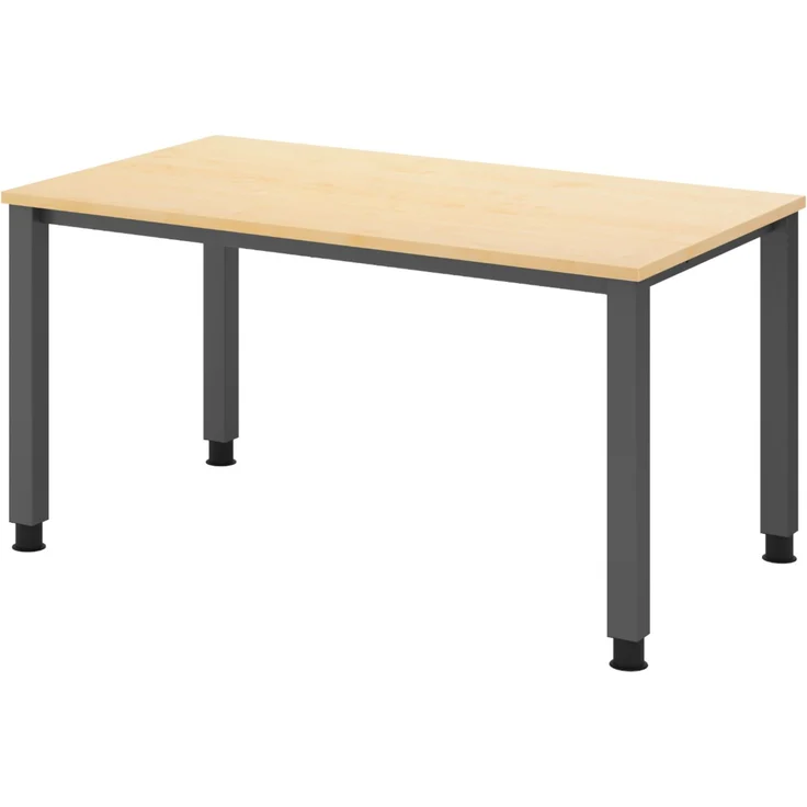 bümö manuell höhenverstellbarer Schreibtisch 140x80 cm in Ahorn, Metall-Gestell: Graphit - PC Tisch höhenverstellbar & belastbar bis 140 kg, Büro- und Computertisch, QS-14-3-G – Bild 1