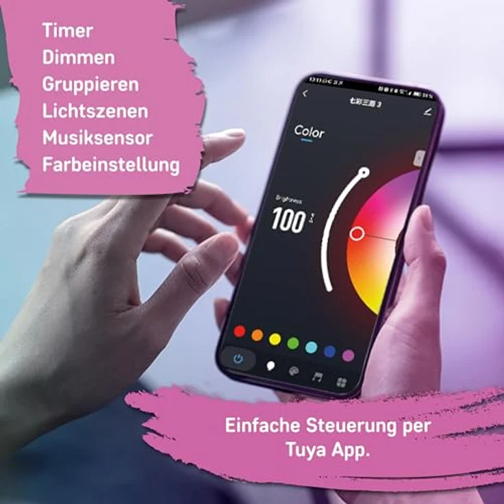 Müller-Licht Indoor LED-Strip RGB, 2m, mit Musik-Sensor und WLAN, TUYA Smartphone-App steuerbar, kürzbar und selbstklebend – Bild 4