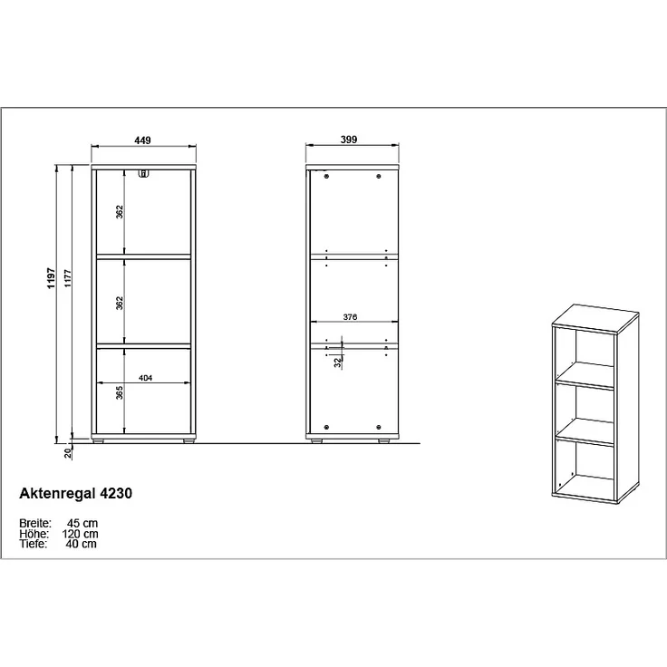 Germania Aktenregal 4230-549, in Graphit/Eiche, mit verstellbaren Einlegeböden, 45 x 120 x 40 cm (BxHxT) – Bild 3