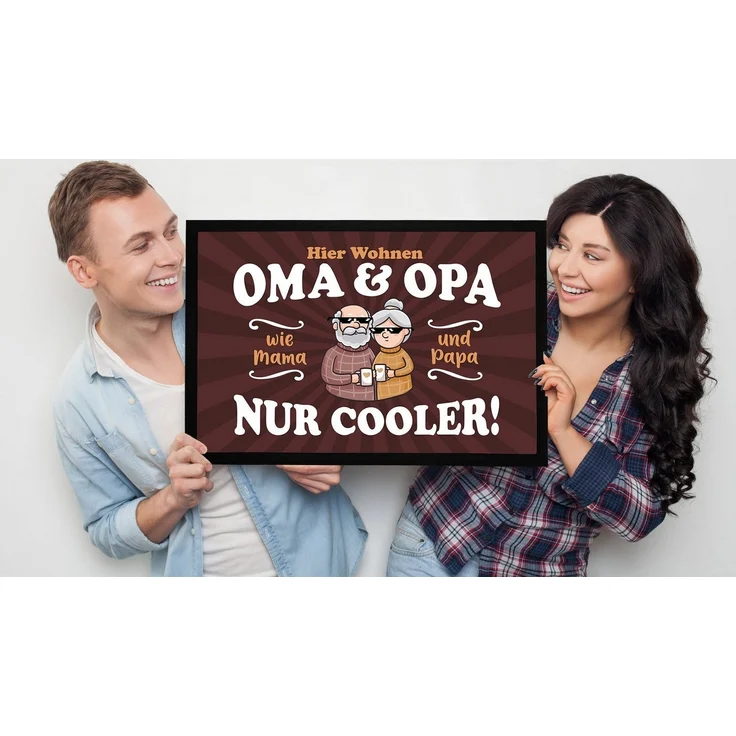 MoonWorks Fußmatte Fußmatte Geschenk Hier wohnen Oma und Opa Großeltern lustige, rechteckig – Bild 3