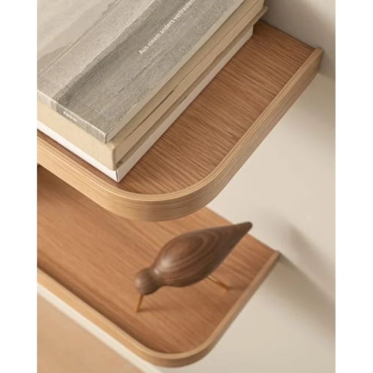 Kazai.® Wandregal-Set 'Toke' | 2 Hängeregale in Echtholz-Veneer | Schwebendes Holzregal als Bücherregal, Wanddeko und Ablage für Bad, Wohnzimmer, Küche, Schlafzimmer | Eiche – Bild 6