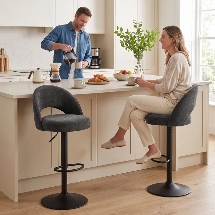 Barhocker 2er-Set, höhenverstellbar und drehbar, für Theke, Dunkelgrau--Dunkelgrau--49.5x48x110cm--YOUDENOVA – Bild 2
