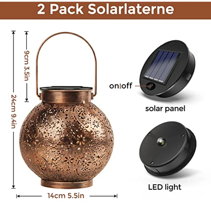 Solarlaterne für Außen, 2 Stück Solarlampen Balkon Deko, Outdoor IP65 Wasserdicht Gartendeko für Draußen, LED Vintage Laterne Hängend für Veranda, Garten Dekorationen Terrasse Rasen Hof Gehweg – Bild 11