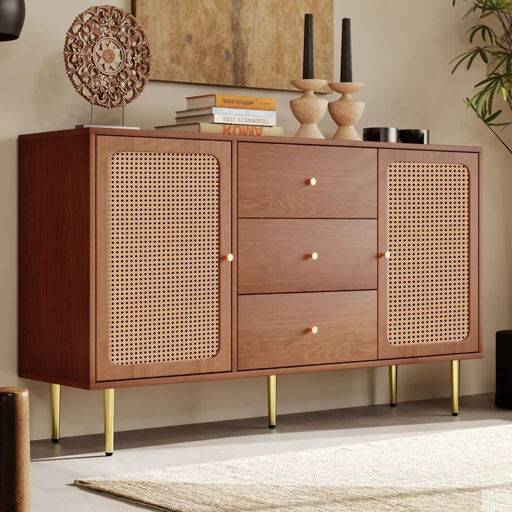 Vintage Kommode mit 3 Schubladen und verstellbarem Fachboden, Nussbaum Holzoptik, Stauraum Schrank – Bild 1