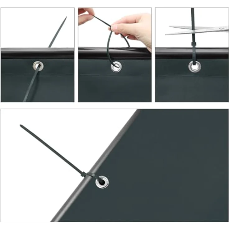Sekey Balkon Sichtschutz Balkonabdeckung 90x400cm - Reißfeste Ösen mit Kunststoffeinlage, Oxford-Stoff Balkonverkleidung mit Kabelbindern, Blickdicht, Wasserdicht & Windschutz, Anthrazit – Bild 6