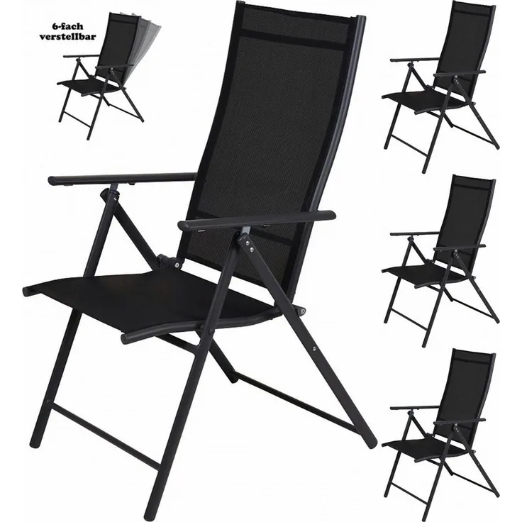 Progarden Gartenstuhl Hochlehner Balkonstuhl Terrassenstuhl Klappstuhl 106x67x57cm Anthrazit (Set, 4 St), Hochwertig Verarbeitet, Klappbar, Lehne verstellbar, Faltbar, Stahl