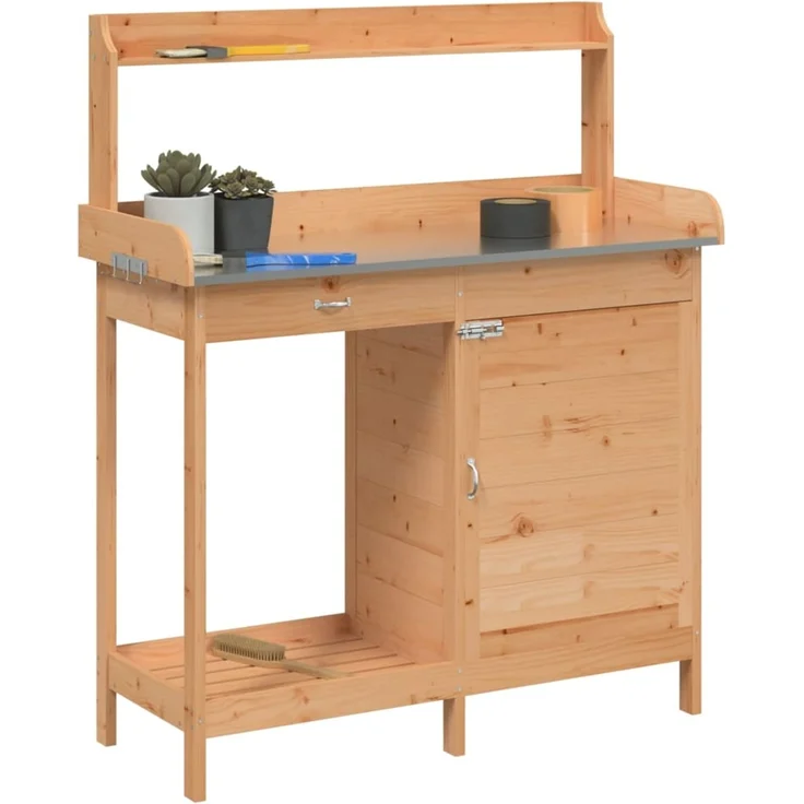 vidaXL Pflanztisch mit Schrank Braun 110,5x45x124,5cm Massivholz Tanne 156344 – Bild 4