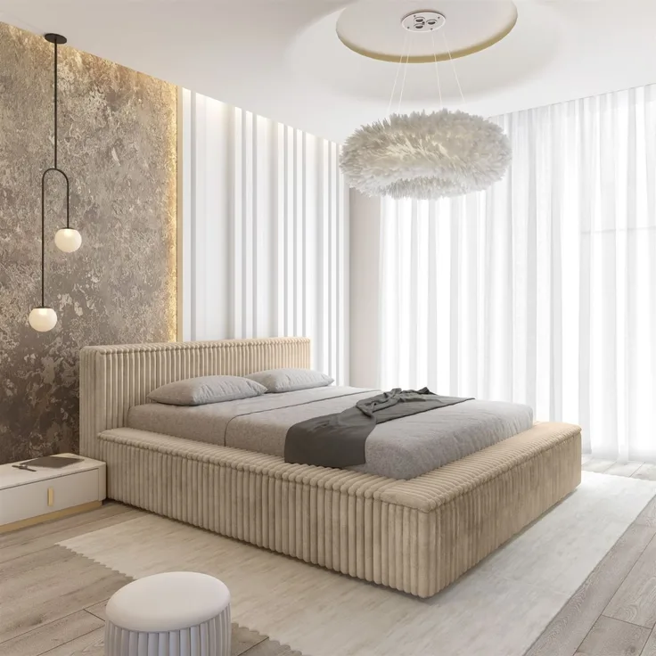 Polsterbett Doppelbett TULSA 180x200cm in Stoff Vito Beige