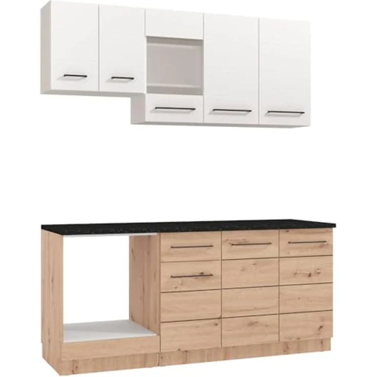Homestyle4u Küchenleerblock, braun-weißer Küchenblock aus Holz, 180x200x60 cm, mit viel Stauraum und pflegeleichter Oberfläche – Bild 3
