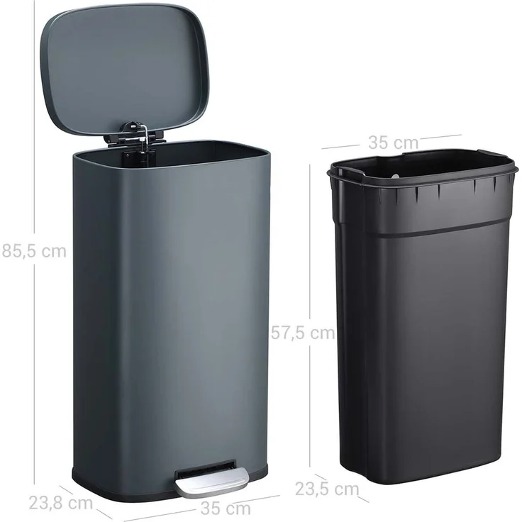 Songmics Mülleimer, geruchsdicht, Edelstahl, 30 Liter, Rauchgrau – Bild 7