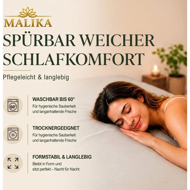 Malika Spannbettlaken aus 100% Baumwolle, 90-100x200, Beige, Jersey Baumwolle, Gummizug: Ja, (1 Stück), Allergikergeeignet, Pflegeleicht und Atmungsaktiv – Bild 1