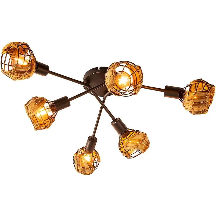 Deckenleuchte, schwarz, braun, Grasgeflecht, D 67 cm – Bild 1