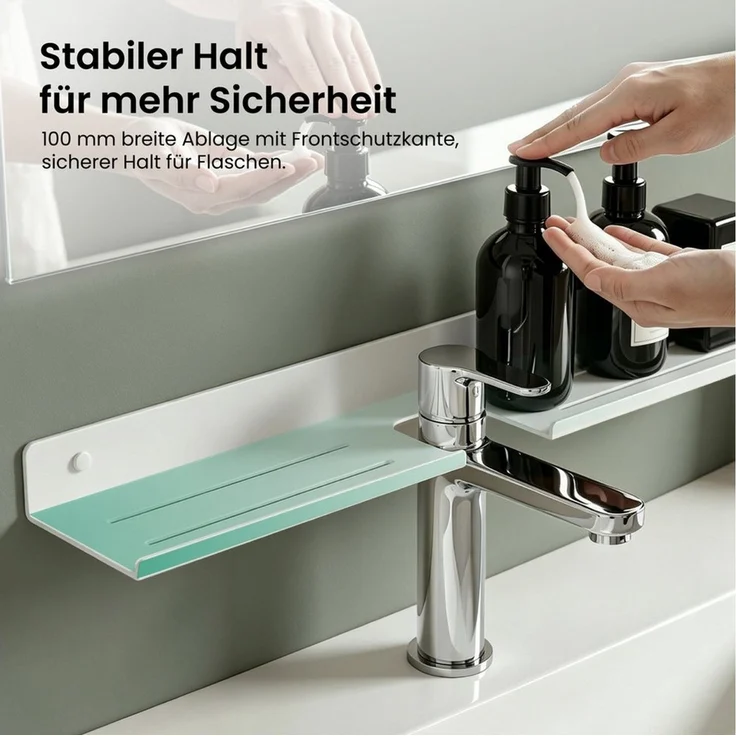 Mai & Mai Duschregal Waschbeckenregal über Wasserhahn Bohren oder Kleben 60cm Reglo-17, Direkt am Wasserhahn montierbar, Wasserabfluss-Design – Bild 4