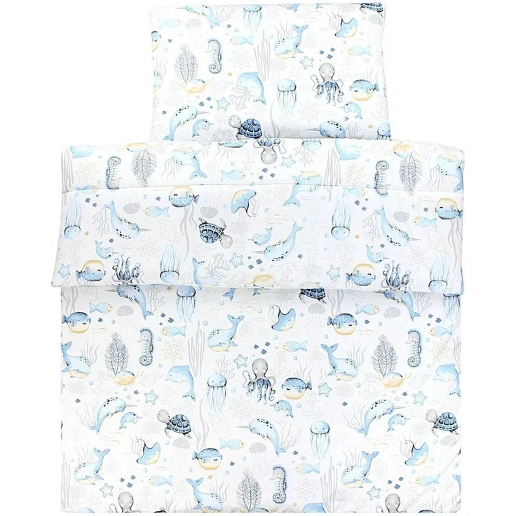 TupTam Kinderbettdecke-Set, Ganzjahresdecke, 2tlg., 1x Bettdecke, 1x Flachkissen, Meerestiere Blau, 135x100 cm – Bild 3