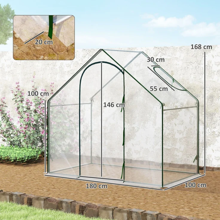 Outsunny Foliengewächshaus, Stahl, Kunststoff, Transparent, 180L x 100B x 168H cm – Bild 3