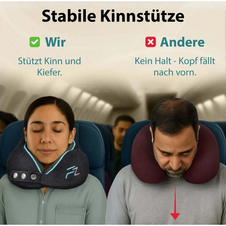 FLOWZOOM Nackenhörnchen COMFY Nackenkissen Flugzeug & Auto – Reisekissen Memory-Schaum, Nackenhörnchen für Erwachsene - Nackenkissen Reisen - verstellbar – Bild 3