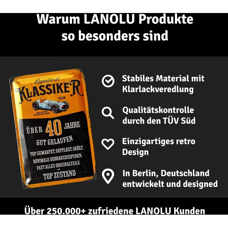 LANOLU Blechschild Geburtstag Klassiker 40 Jahre - 20x30cm – Metall – Mehrfarbig – 20217 – Bild 4