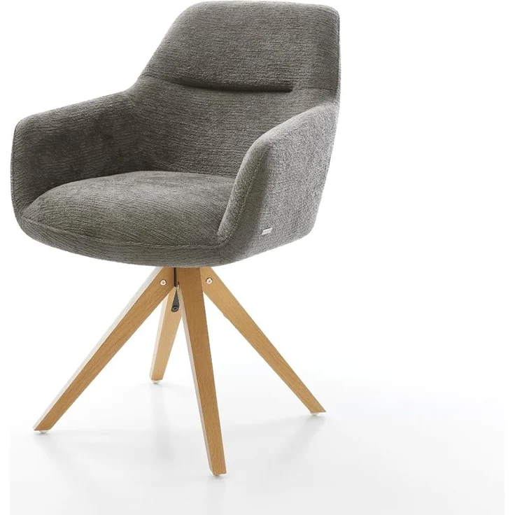 Drehstuhl Pejo-Flex Bouclé Soft Schlamm Holzgestell kantig Natur 180° drehbar Taschenfederkern – Bild 3