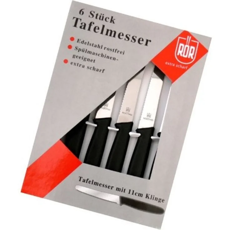 6 Stück Tafelmessser 10299 Menümesser Tischmesser Buttermesser Brötchenmesser / Klinge Eldelstahl rostfrei Wellenschliff / Griffe Kunststoff schwarz – Bild 2