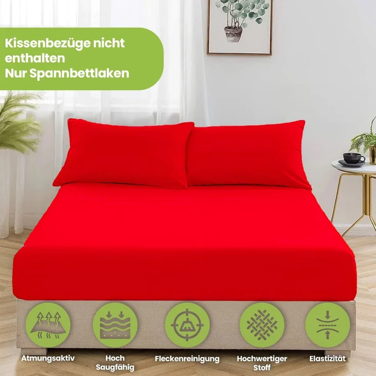 Jersey Spannbettlaken 140-160x200 100% Baumwolle weich bügelfrei komfort Rot – Bild 6