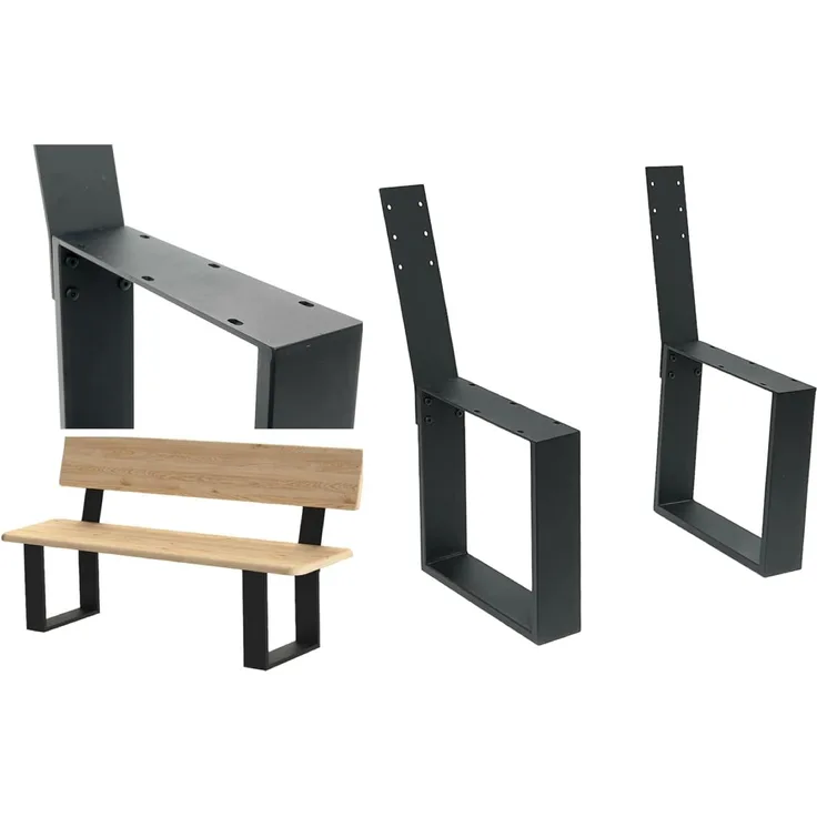 DanDiBo 2x Bankbeine Metall Schwarz mit Lehne Set Massiv DIY Bank Füße 96478 Sitzgestell für Gartenbank Bankgestell Robust Stabil