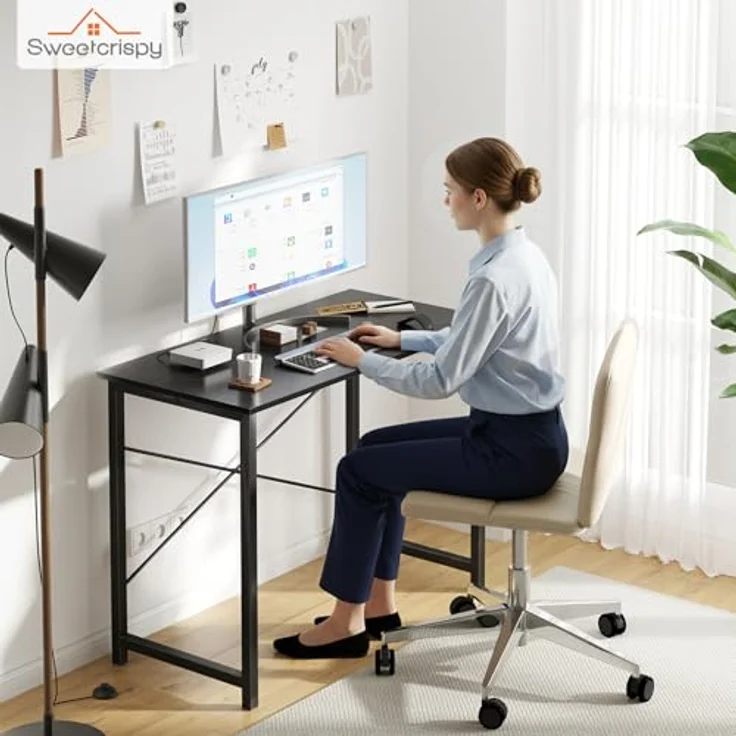 Sweetcrispy Schreibtisch, Kleiner Tisch 101.6 x 50 x 75.4cm (40in), Computertisch Metallgestell‌, Bürotisch für Arbeitszimmer, Schlafzimmer, Wohnzimmer, Study Table Desk, Schwarz – Bild 2