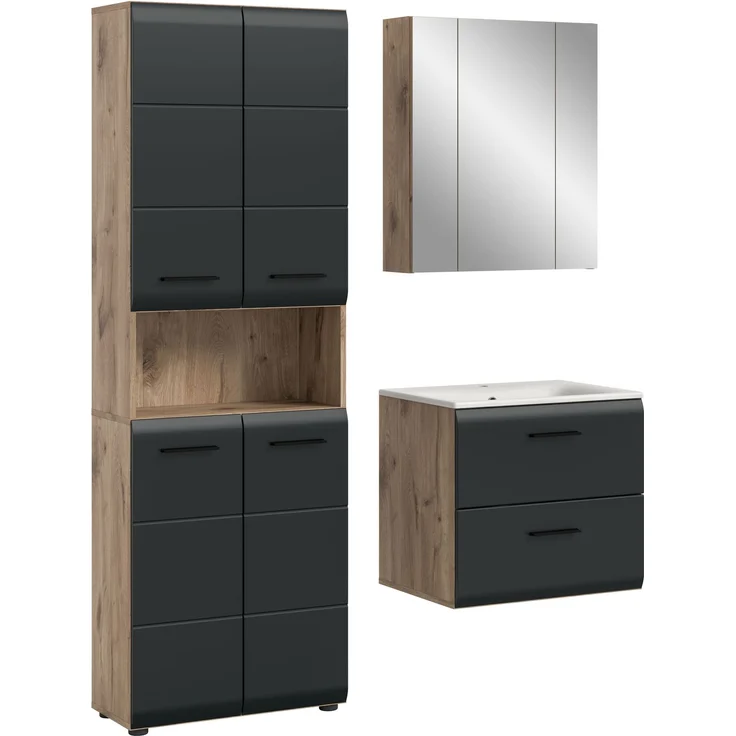 Badkombination (B/H/T: 135x185x46 cm) in schwarz matt und Nox Oak Nachbildung – Bild 1