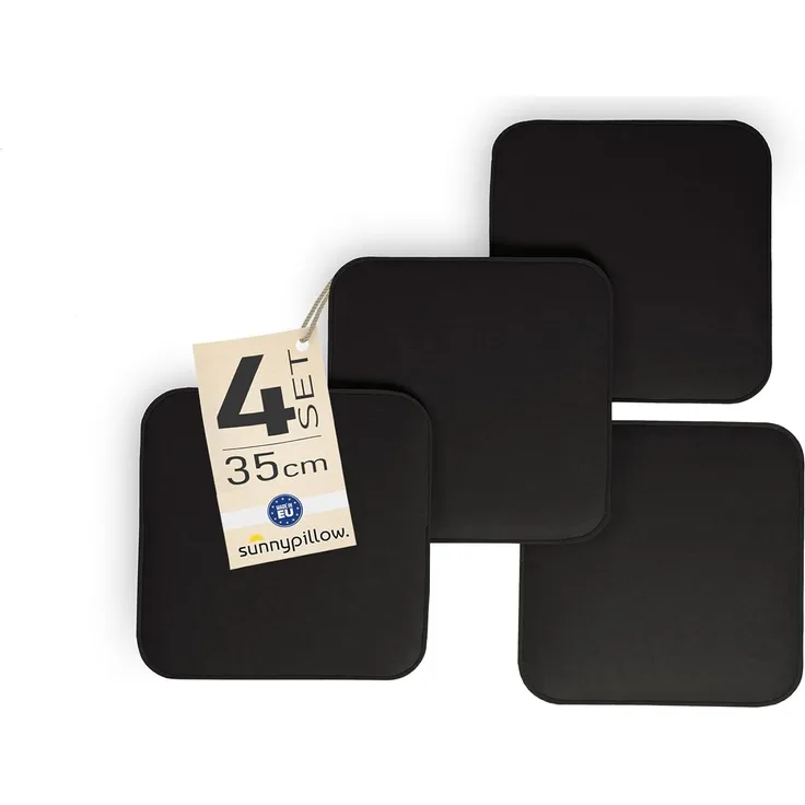 sunnypillow Stuhlkissen 4er Set Stuhlkissen aus Filz quadratisch 35x35 cm Filzkissen, Schwarz