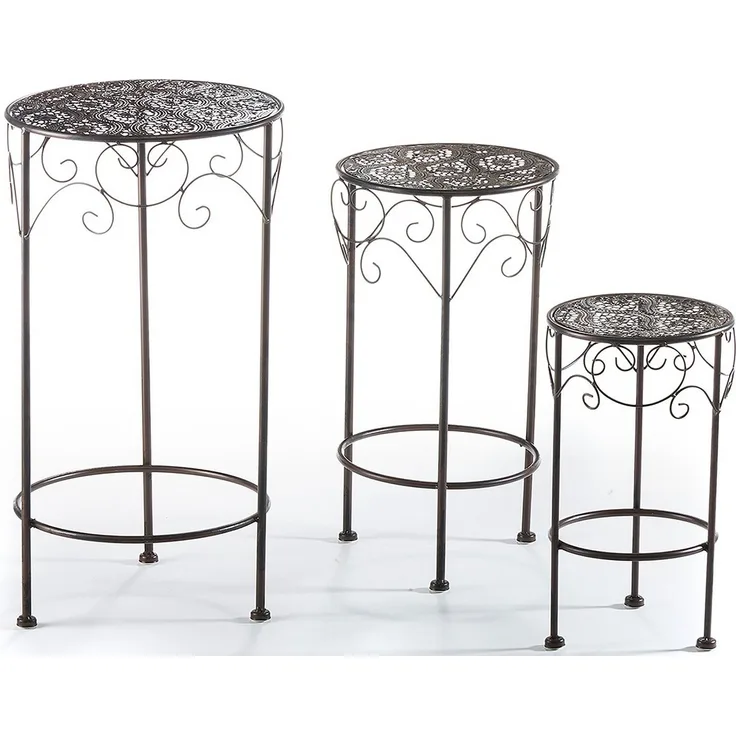 Kobolo Blumenständer Pflanzständer rund braun aus Metall 3 Größen (3 St)