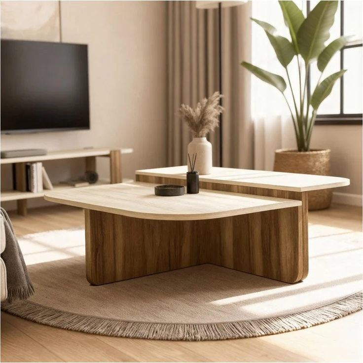 moebel17 Couchtisch 90×90 cm in Beige Braun Travertin-Optik, moderner L-Form Couchtisch (Packung, 1-St, Besteht aus 1 Couchtisch), Pflegeleichte Oberfläche, Granitoptik – Bild 5