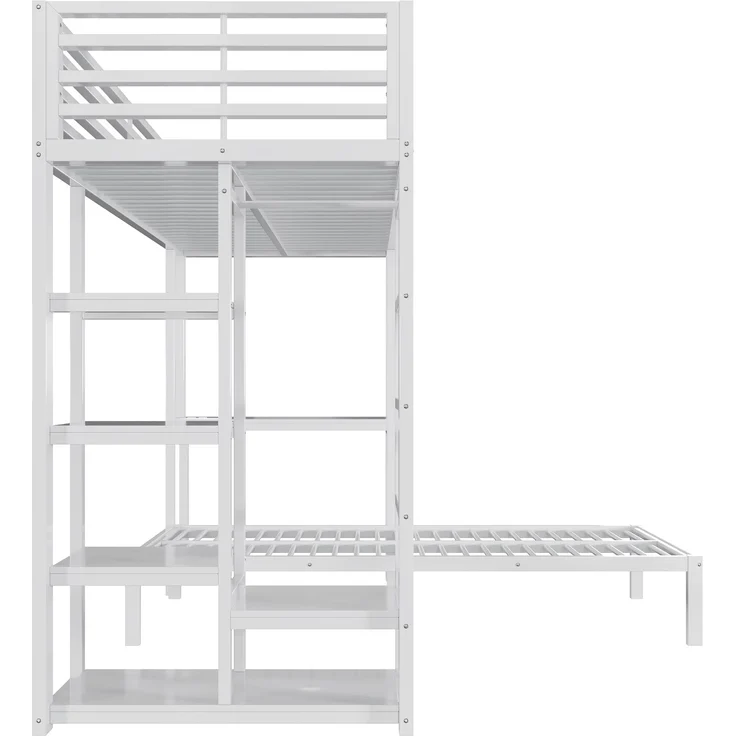 Hochbett 90×200 cm mit EN747-Schutz, Schreibtisch, Weiß, ohne Matratze – Bild 10
