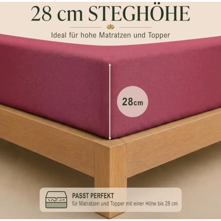 MALIKA® Spannbettlaken 120x200cm, Baumwolle Jersey mit faltenfreier Passform, Matratzenhöhe bis 28 cm, Oeko-Tex zertifiziert – Bild 5