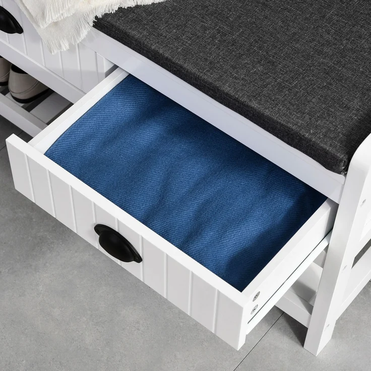 Faumrta 2-in-1 Garderobenständer, Kleiderständer mit 4 Haken, Garderobe mit Schuhbank und Ablagen, Jackenständer mit Kippschutz, für Eingangsbereich, Flur, Schlafzimmer, Weiß+Grau89CM*42CM*172CMWeißMDF (Medium-Density-Faserplatte) – Bild 8