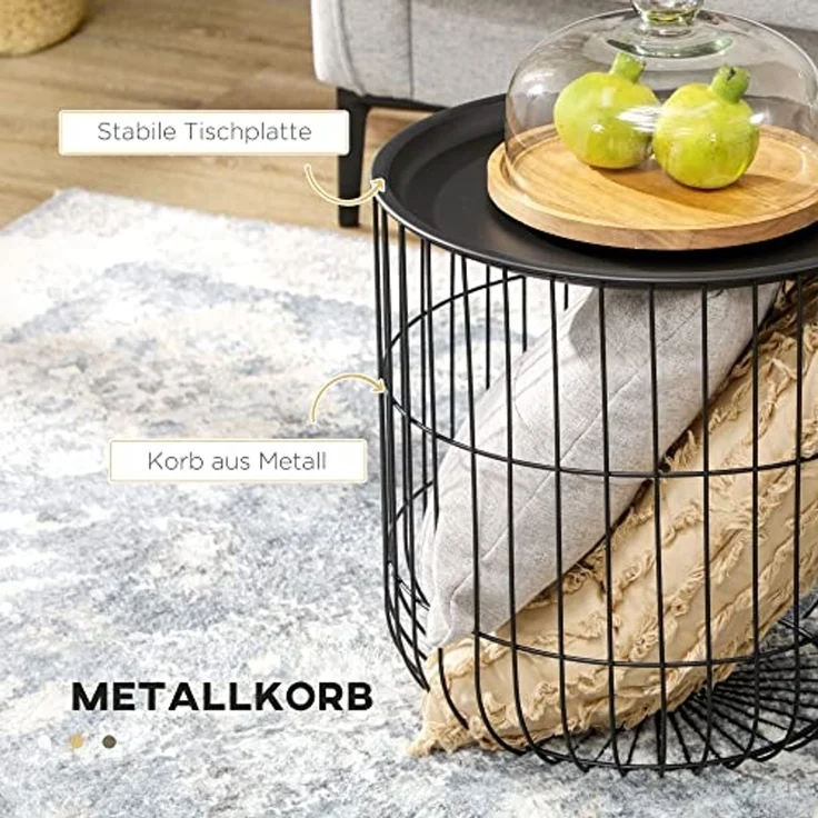 HOMCOM Couchtisch Beistelltisch mit Stauraum im Skandidesign (Sofatisch, 2-St, Kaffeetisch), für Wohnzimmer, Schlafzimmer, Stahl, Schwarz – Bild 5