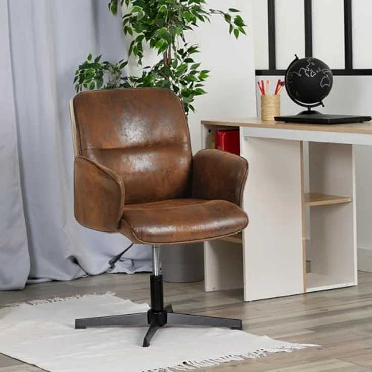 MEUBLE COSY Bürostuhl Ergonomisch Schreibtischstuhl mit höhenverstellbar Armlehnen 360° Drehbar Schminkstuhl Sessel für Büro Wohnzimmer Schlafzimmer Vanity, Wildleder, Braun – Bild 3
